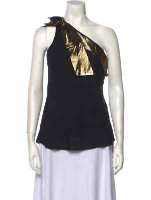 Tibi One-Shoulder Top Women XS Black Silk Bow & Glitter Sleeveless Concealed Zip