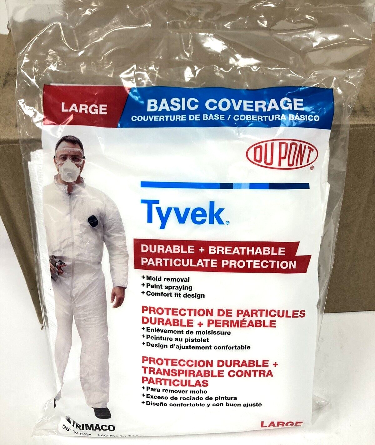 12 Pack Trimaco Basic TYVEK Coveralls LARGE for Mold Removal or Paint