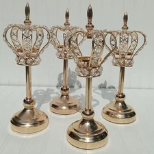 Golden Crown Candlesticks Crystal Candle Holders Tealights SET OF 4 Princess