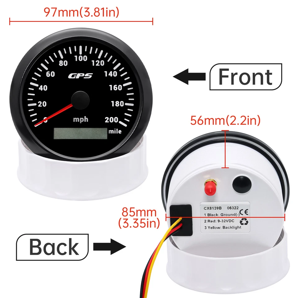 7 Gauge Set 85mm Black GPS Speedometer 200MPH Tachometer 8000RPM Gauge for Boat - Image 3 of 4