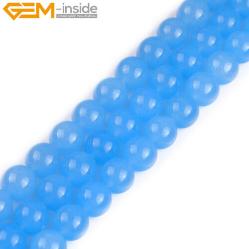 Round Light Blue Jade Gemstone Loose Spacer Beads For Jewellery Making 15" US - Picture 1 of 39
