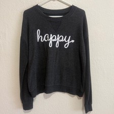 Cali 1850 Happy Graphic Sweatshirt Charcoal Gray Long Sleeve Pullover Womens M