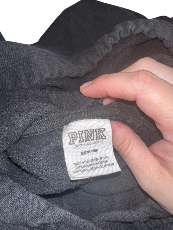 Женский пуловер толстовка с капюшоном Victorias Secret РОЗОВЫЙ размер M черно-белый логотип - Изображение 4 из 4