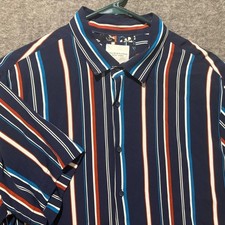 Denim  Flower Ricky Singh Shirt Mens L blue red striped light button soft USA