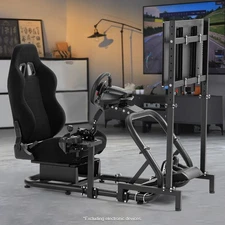 Marada Racing Simulator Cockpit with TV Stand & Black Seat Fits Logitech G29