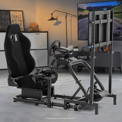 Marada Racing Simulator Cockpit With TV Stand & Black Seat Fits For Logitech G29
