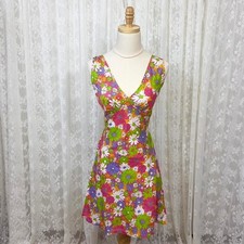 Peppermayo Floral 70s European Mini Dress Petite Women's 6 Pink Bright Tie Back