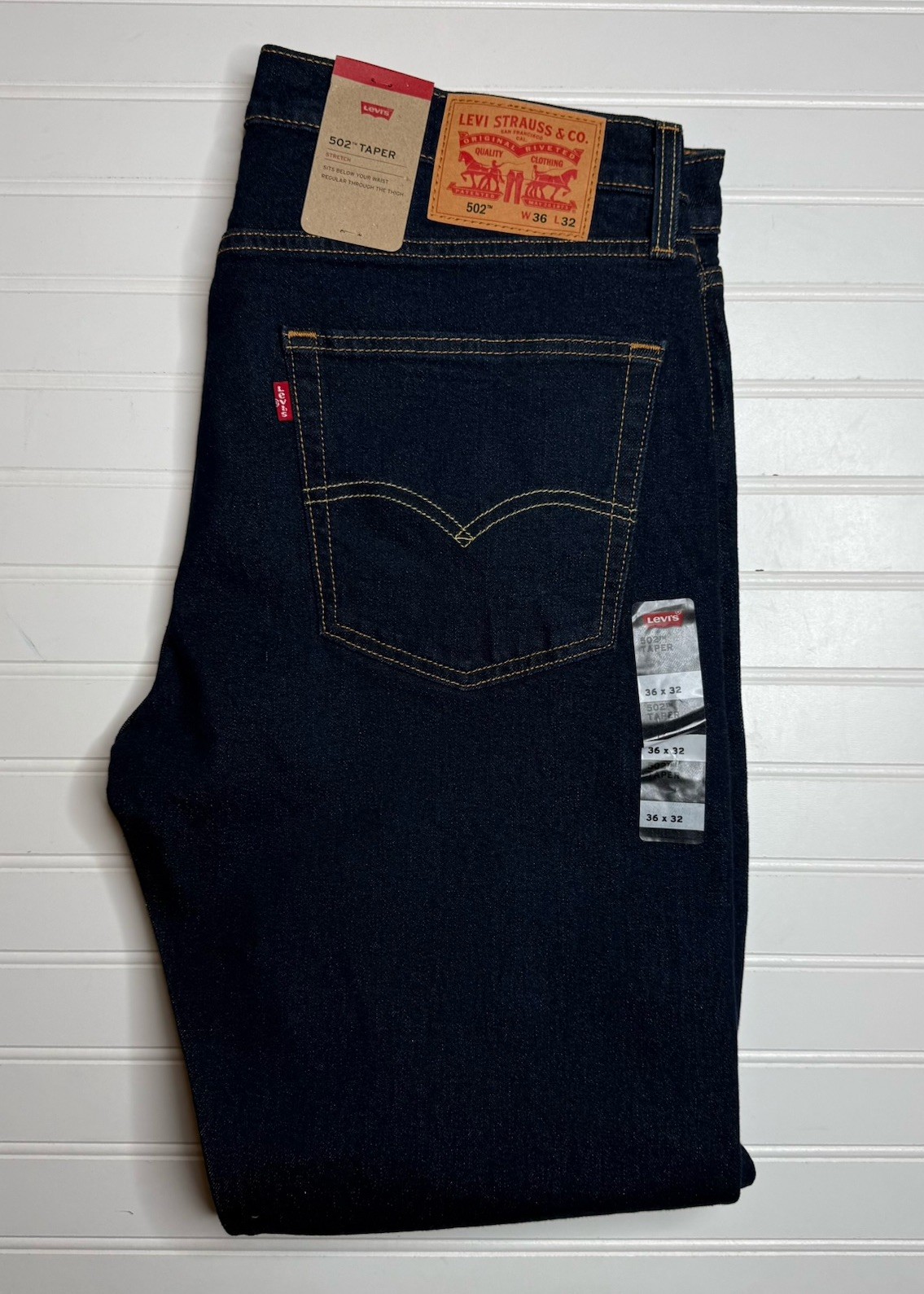 Levi's 502 Regular Fit Zip Fly Tapered Denim Jeans 36X32 Men's Dark Blue Stretch