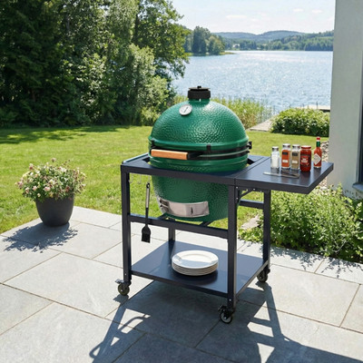 Large Big Green Egg Cart, Rolling Stand with side table fit 21 in Kamado Grills