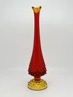 Vintage Fenton Amberina Hobnail Swung Vase 10” Tall Cadmium Glowing Vase