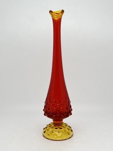 Vintage Fenton Amberina Hobnail Swung Vase 10” Tall Cadmium Glowing Vase