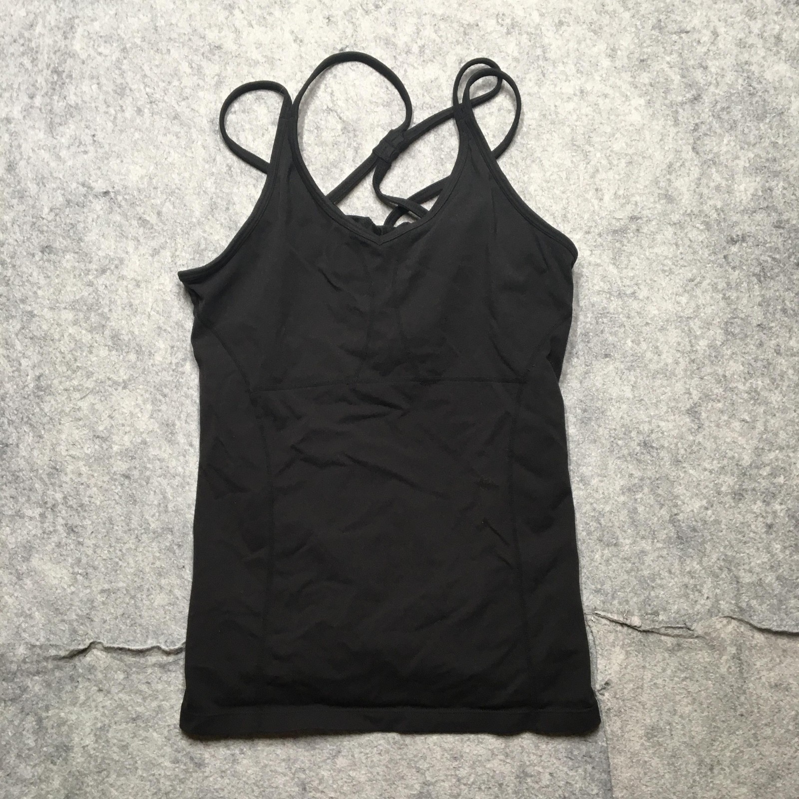 Athleta Tank Top Womens L/XL Black Built In Bra Strappy Yoga Athletic Cami