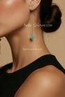 $495 NEW 14K YELLOW GOLD PAVE TURQUOISE CLOVER VICTORIAN DANGLE PENDANT EARRINGS — photo 1