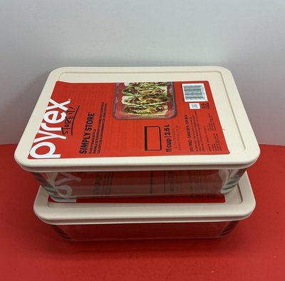 #ad 2 Pack PYREX STORE IT GLASS STORAGE RECTANGULAR CLEAR 11 CUPS 2.6L $34.99