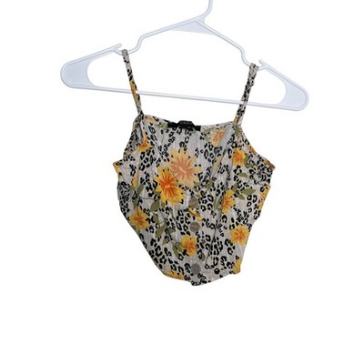Toxik3 Blouse Women's Large Floral Cropped Tank Top Cheetah Button Casual