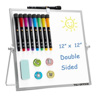 Small Magnetic Desktop White Board   12 x 12 inches Mini Portable Dry Erase W...