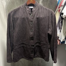 Mishi Brown Textured Cotton Jacket Womens Large Made in USA Stand Collar