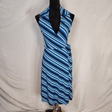 BEBE Size XS Vintage True Wrap Diagonal Stripe Deep Plunge Office Dress 90s y2k