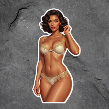 Pinup Girl Sticker Vinyl Decal Elegant Lingerie Brunette Pinup Beauty Art