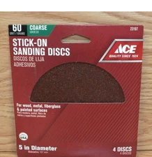 Ace (23197) 60 grit Coarse 5" Diameter Stick on Sanding Discs 4 Discs