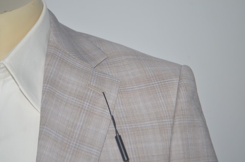 Calvin Klein Men SlimFit Wool Blend Plaid Suit Separate Jacket Tan 36S B4HP $450 - Picture 3 of 7