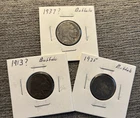 3 Buffalo Nickels, Indian Head Coin, 2 No Date 1 part, US Mint, Circulated Coin