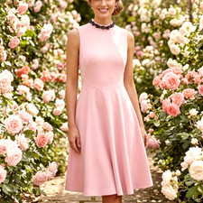 H&M SZE 10 DUSKY ROSE PINK BEADED SKATER DRESS WEDDING LADIES DAY EASTER EVENING