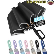 Automatic Compact Umbrella W/ Carabiner Handle Windproof Travel UV Protection US