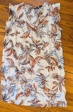 Tahari 100% linen tropical floral Shift dress Women's Medium Boho Cream Orange