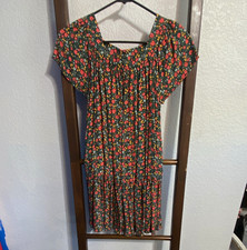 Cat  Jack Girls L 10/12 Black Floral Square Neck A-Line Knee Dress Buttons