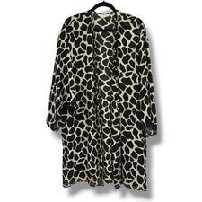 Josie by Natori Giraffe Print Chiffon Robe Black Cream Lace Trim Size Large