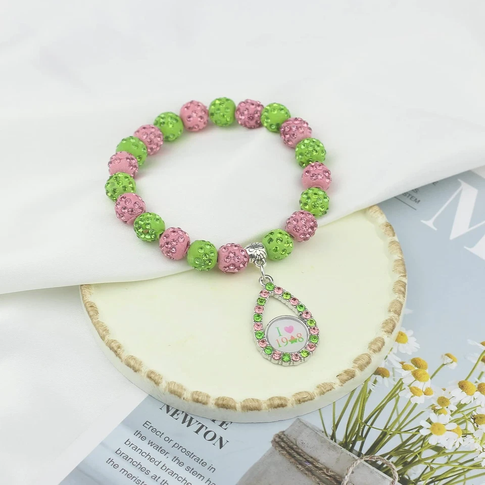 Pulsera Sorority Parafernalia Regalo I Love Sorority Rosa y Verde Joyería Gree Foto 2 de 4
