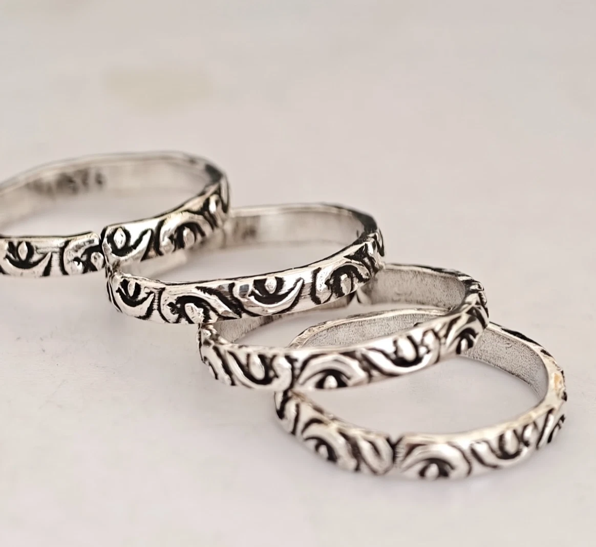 925 Sterling Silber Scrollwork Zehenring Vintage oxidiert verstellbar Boho Sc...