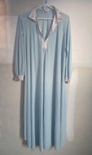VTG LUCIE ANN Made USA Womens Blue White Nightgown Victorian Long Size Small