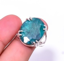Natural Emerlad -Dyed Quartz 925 Sterling Silver Ring s.9.5, Christmas Gift