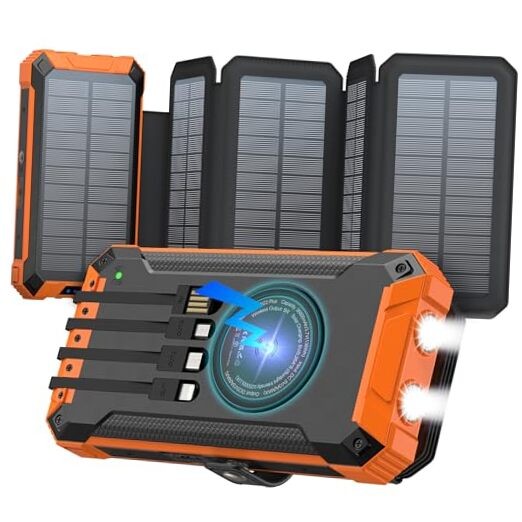 36800mAh Solar Power Bank with Wireless Charging and 5 Solar Panels