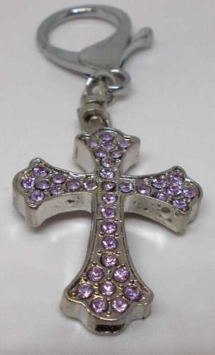 Intricate Design Crucifix Cross with Rhinestone Pendant /key ring pink