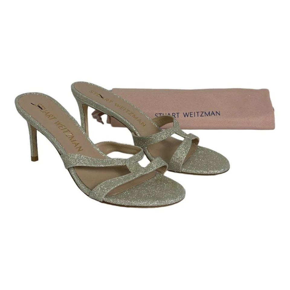 Stuart Weitzman Soiree Sleek 75 Glitter Sandals Size 39 or 8.5 Wedding Heels NEW - Image 2 of 4