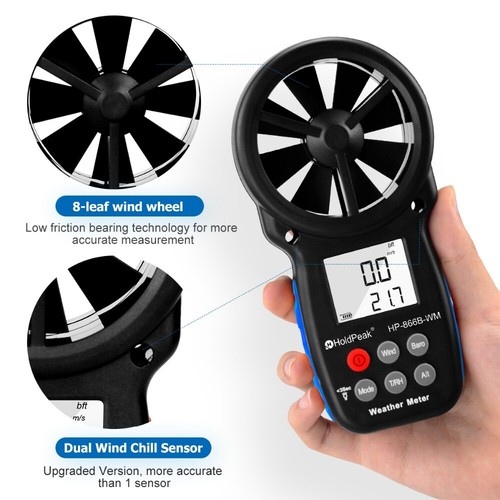 Anemometro Misuratore Velocità Vento 6 in 1 Misurazione Altitudine Hpa HoldPeak HP-866B-WM - Foto 5 di 7