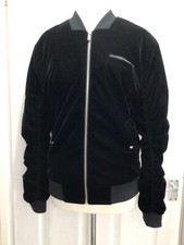 Maniere De Voir Velvet Womens Bomber Jacket Black Size Small Long Sleeve