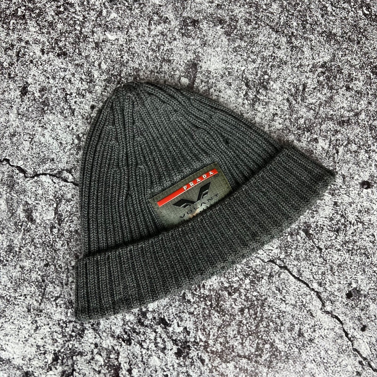 Prada Beanie Hat Cap Big Logo Gray Size - One Size | eBay