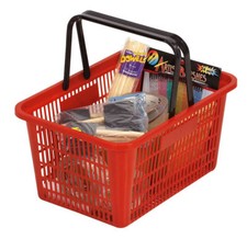 Red Shopping Basket Plastic Retail Merchandise 12" x 17" Supermarket Handles