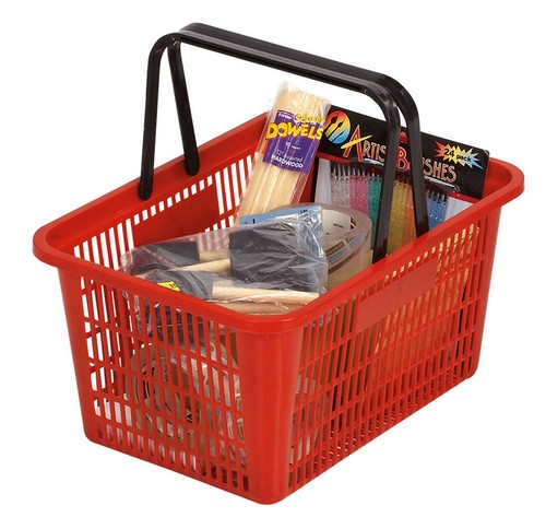 Red Shopping Basket Plastic Retail Merchandise 12" x 17" Supermarket Handles - Picture 1 of 13