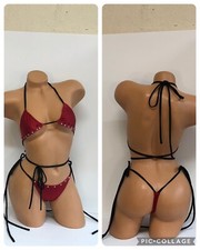 Exotic dancewear-Red and Black Mini Two Piece Tie Sides