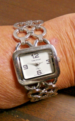 Vintage Ladies Cote D'Azur Bracelet Watch - Large Numbers Silver Band Nice!