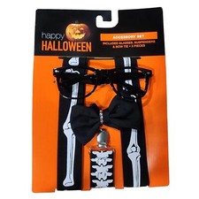 Nerd Skeleton Halloween Costume Accessory Set Glasses Suspenders Bow Tie 3 