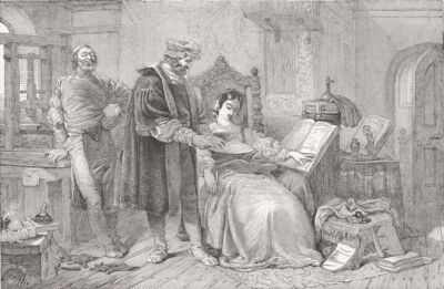 SCHRIFTSTELLER. Der erste Eindruck 1850 altes antikes Vintage Druckbild