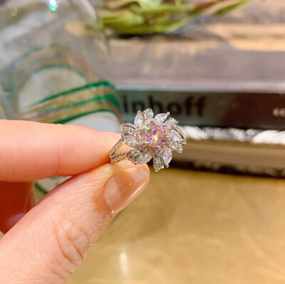 2Ct Round Cut Pink Sapphire Diamond Flower Engagement Ring