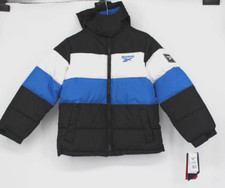 REEBOK COLORBLOCK HOODED PUFFER COAT BLACK/ROYAL CHILDS SIZE 8 NWT 85