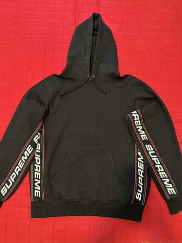 Supreme Text Rib Hooded Sweatshirt, Black, Size M | eBay